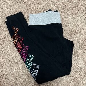 PINK Victoria's Secret Black Leggings with Multicolor Logo